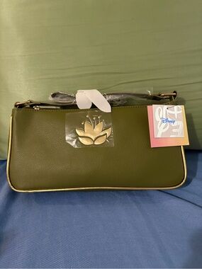 Disney Olive Green Shoulder Bag with Gold Lotus Accent